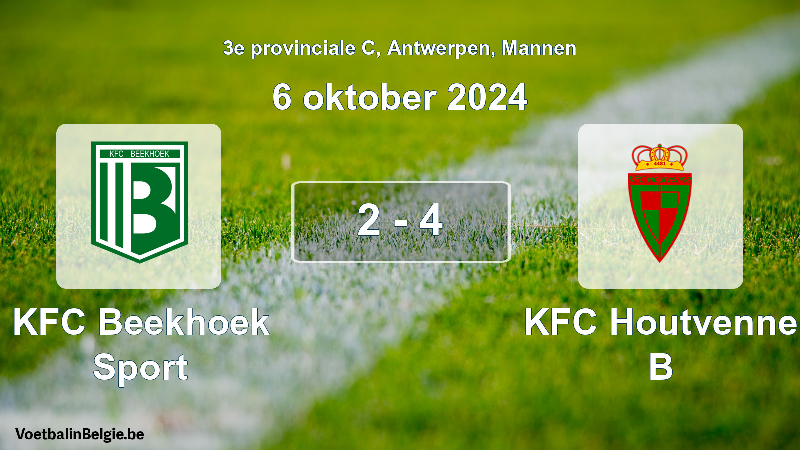Gespeelde wedstrijd mannenvoetbal: KFC Beekhoek Sport - KFC Houtvenne B 2 - 4 (6 oktober 2024)