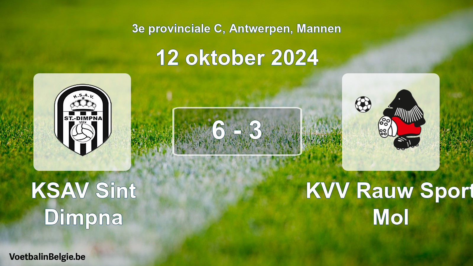 Gespeelde wedstrijd mannenvoetbal: KSAV Sint Dimpna - KVV Rauw Sport Mol 6 - 3 (12 oktober 2024)