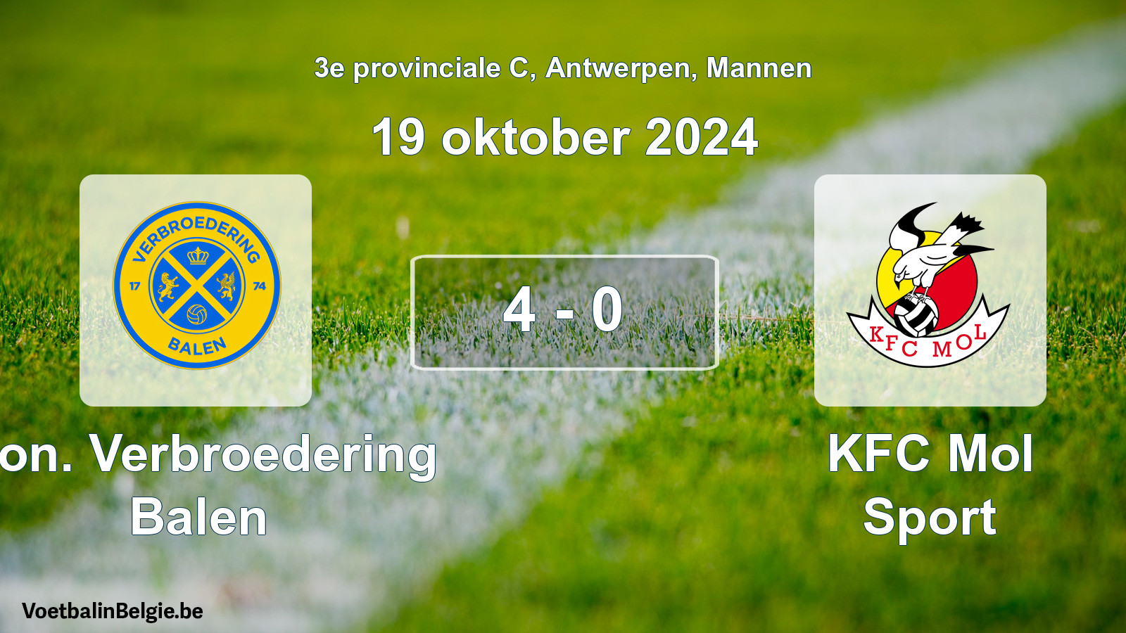 Gespeelde wedstrijd mannenvoetbal: Kon. Verbroedering Balen - KFC Mol Sport 4 - 0 (19 oktober 2024)