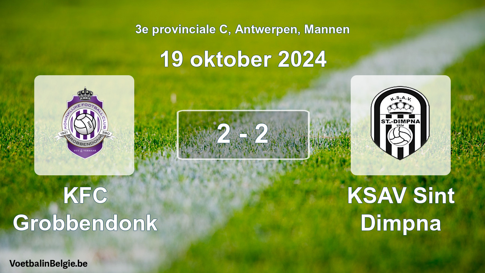 Gespeelde wedstrijd mannenvoetbal: KFC Grobbendonk - KSAV Sint Dimpna 2 - 2 (19 oktober 2024)
