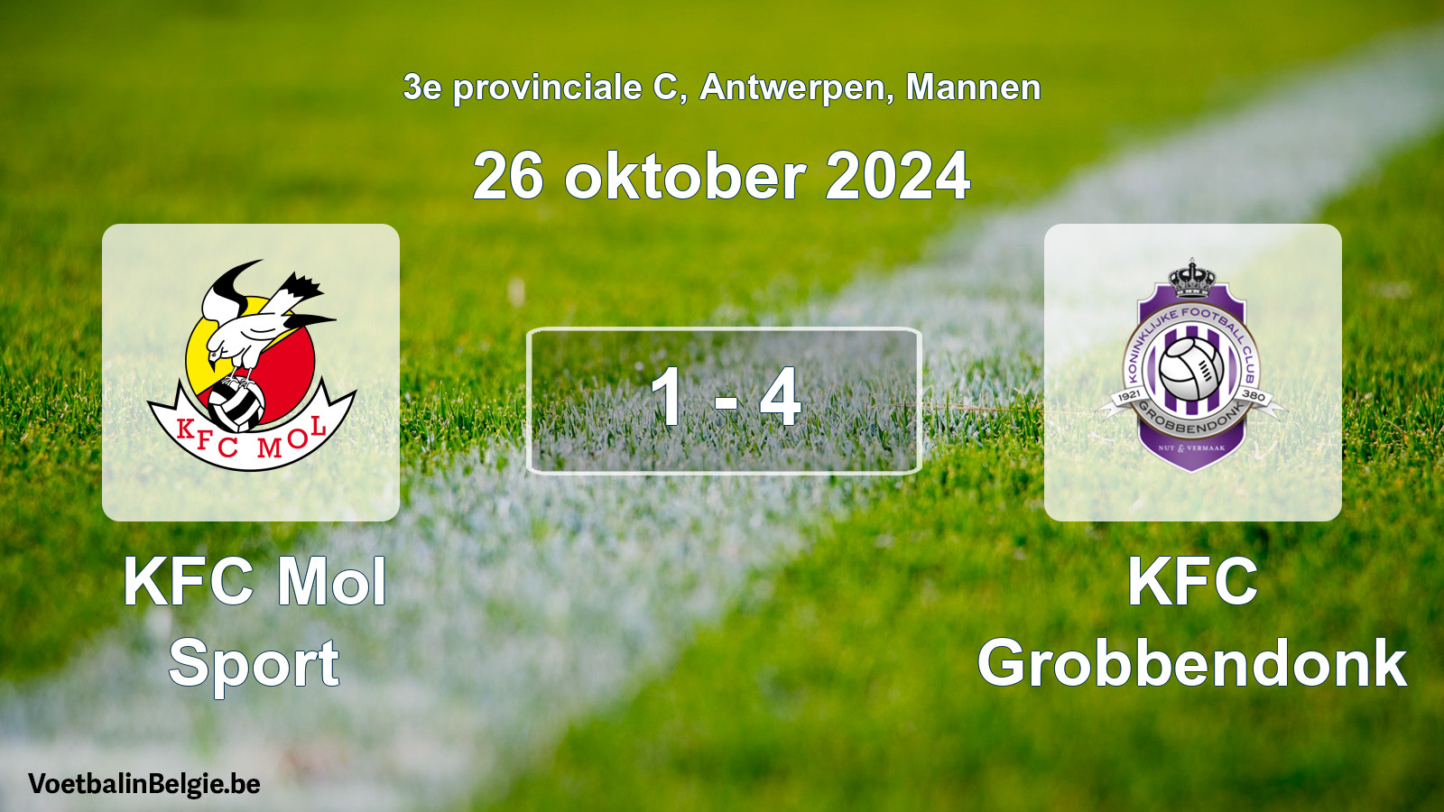 Gespeelde wedstrijd mannenvoetbal: KFC Mol Sport - KFC Grobbendonk 1 - 4 (26 oktober 2024)