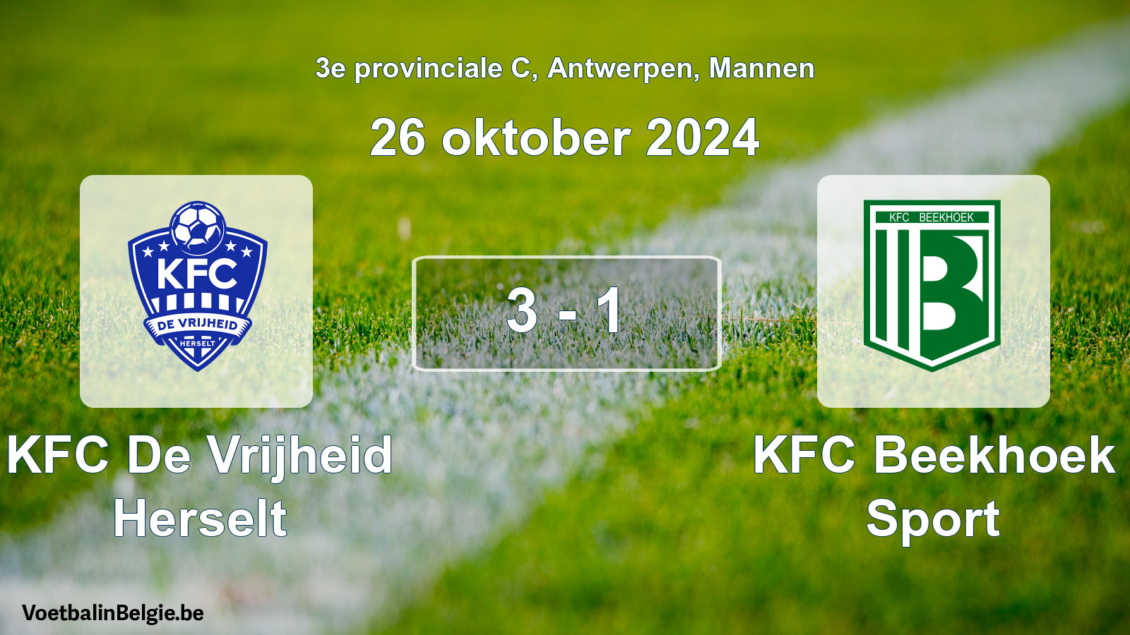 Gespeelde wedstrijd mannenvoetbal: KFC De Vrijheid Herselt - KFC Beekhoek Sport 3 - 1 (26 oktober 2024)