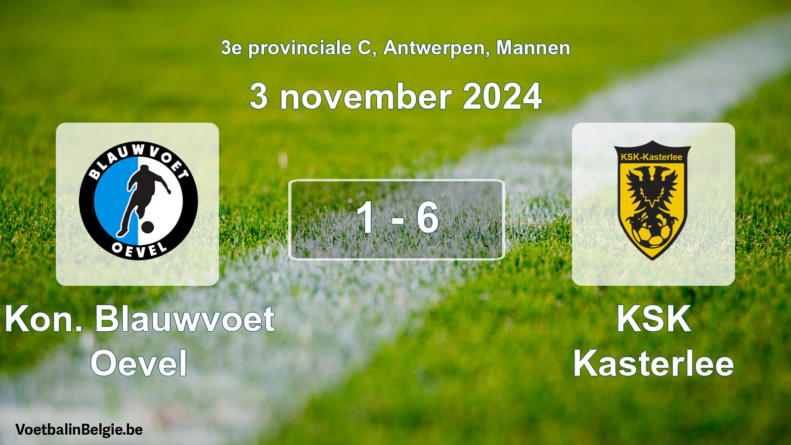Gespeelde wedstrijd mannenvoetbal: Kon. Blauwvoet Oevel - KSK Kasterlee 1 - 6 (3 november 2024)
