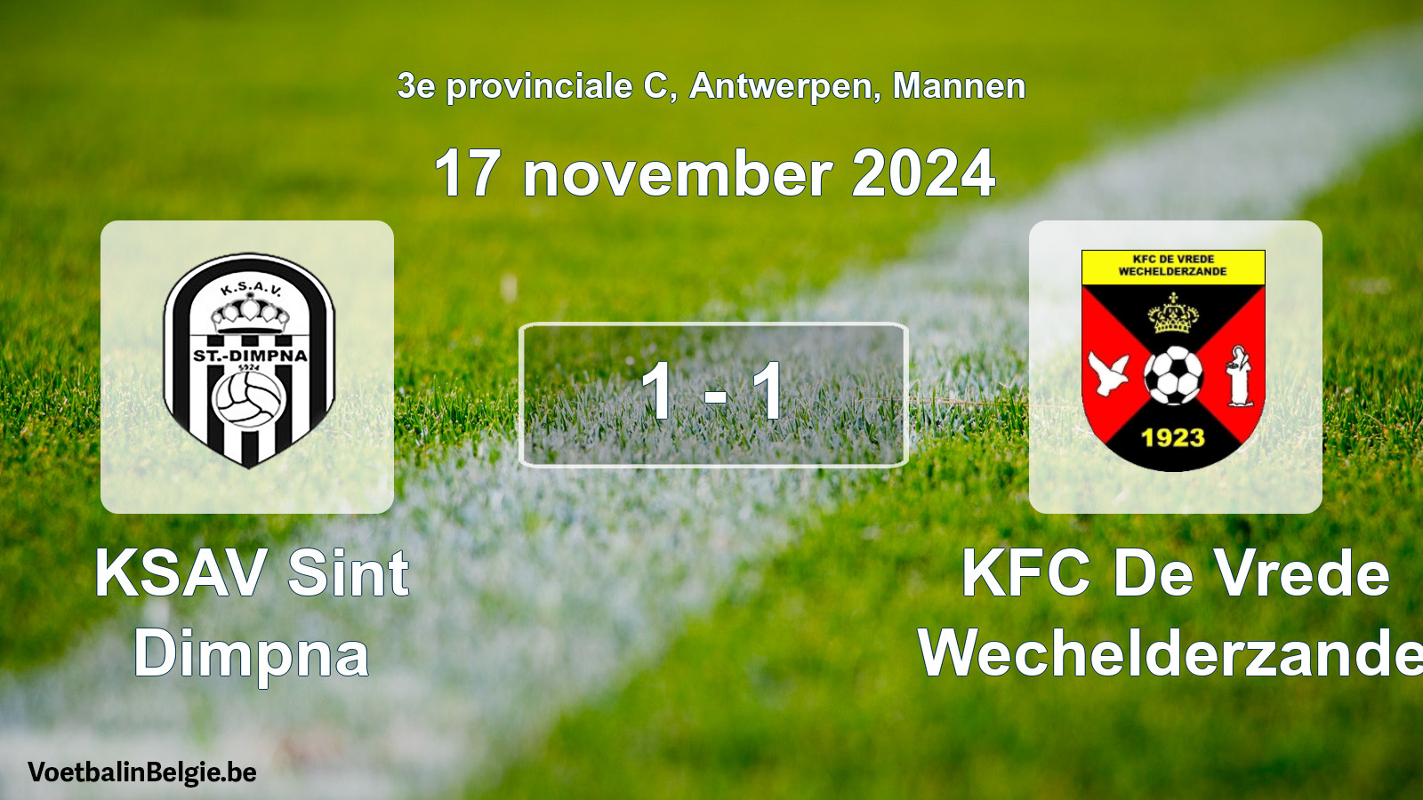 Gespeelde wedstrijd mannenvoetbal: KSAV Sint Dimpna - KFC De Vrede Wechelderzande 1 - 1 (17 november 2024)