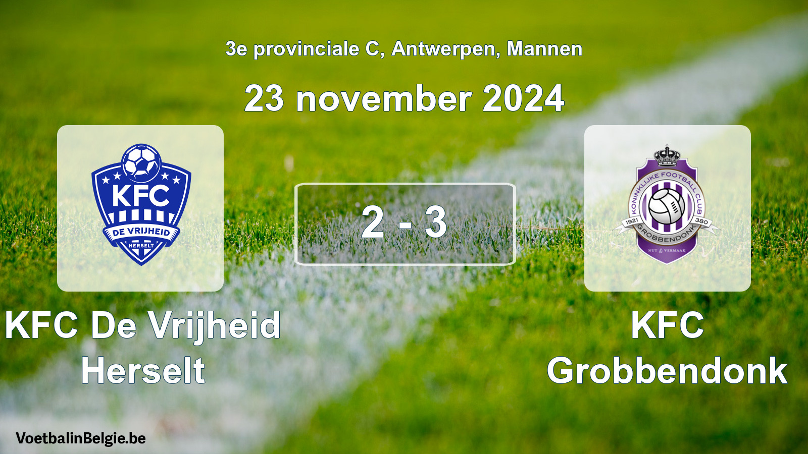 Gespeelde wedstrijd mannenvoetbal: KFC De Vrijheid Herselt - KFC Grobbendonk 2 - 3 (23 november 2024)