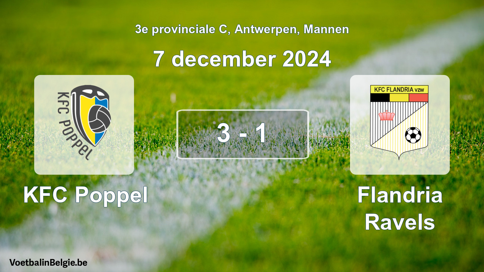 Gespeelde wedstrijd mannenvoetbal: KFC Poppel - Flandria Ravels 3 - 1 (7 december 2024)