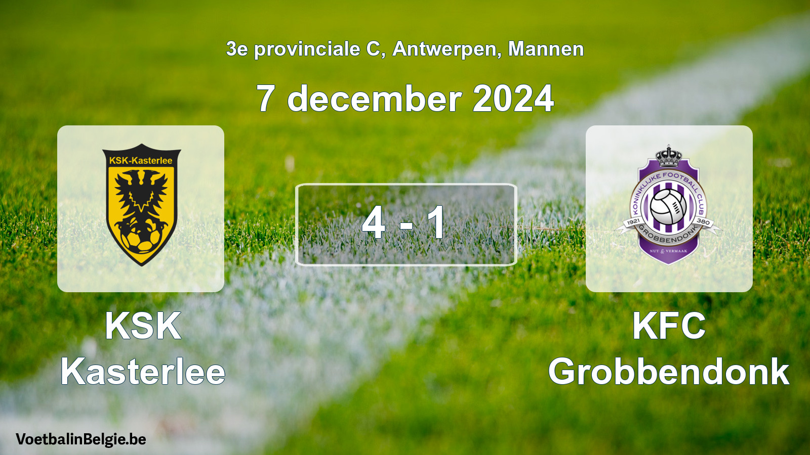 Gespeelde wedstrijd mannenvoetbal: KSK Kasterlee - KFC Grobbendonk 4 - 1 (7 december 2024)