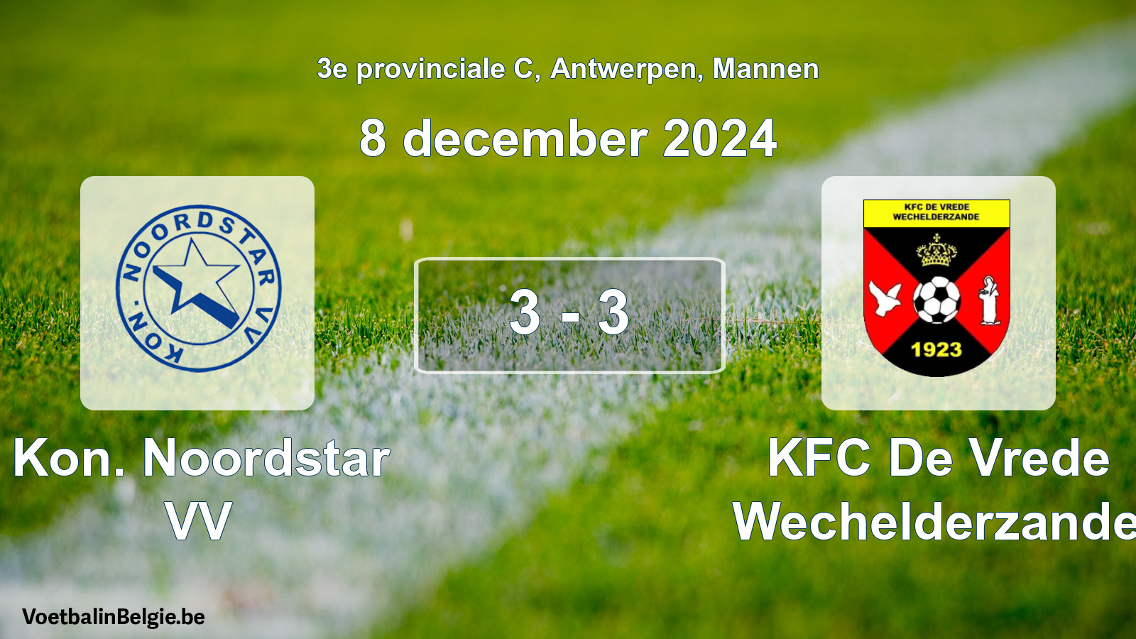 Gespeelde wedstrijd mannenvoetbal: Kon. Noordstar VV - KFC De Vrede Wechelderzande 3 - 3 (8 december 2024)