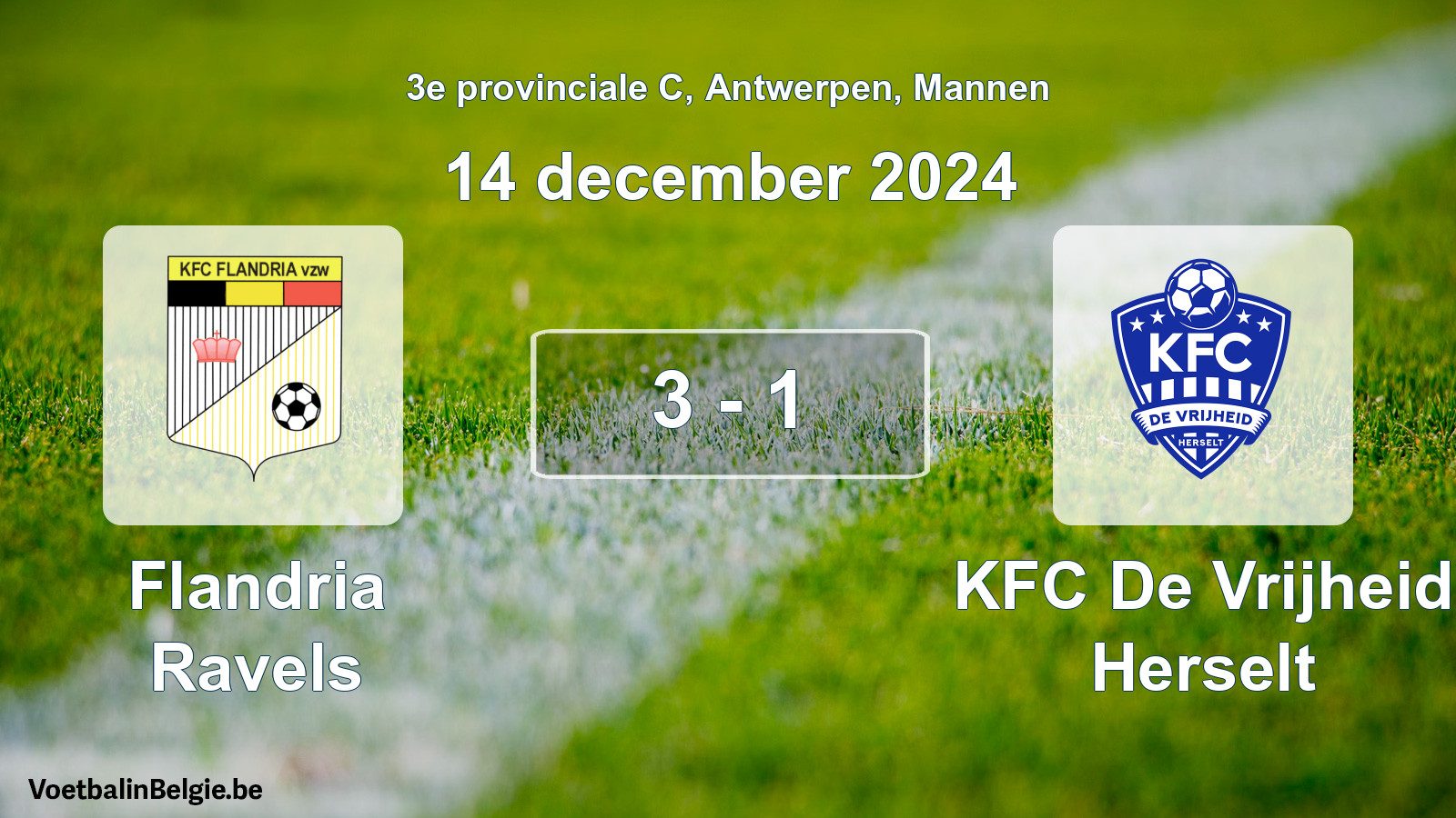 Gespeelde wedstrijd mannenvoetbal: Flandria Ravels - KFC De Vrijheid Herselt 3 - 1 (14 december 2024)