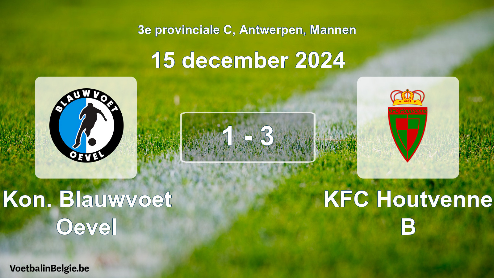 Gespeelde wedstrijd mannenvoetbal: Kon. Blauwvoet Oevel - KFC Houtvenne B 1 - 3 (15 december 2024)
