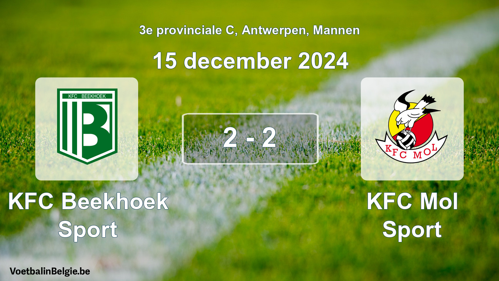 Gespeelde wedstrijd mannenvoetbal: KFC Beekhoek Sport - KFC Mol Sport 2 - 2 (15 december 2024)
