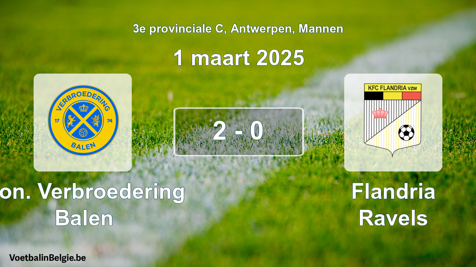 Gespeelde wedstrijd mannenvoetbal: Kon. Verbroedering Balen - Flandria Ravels 2 - 0 (1 maart 2025)