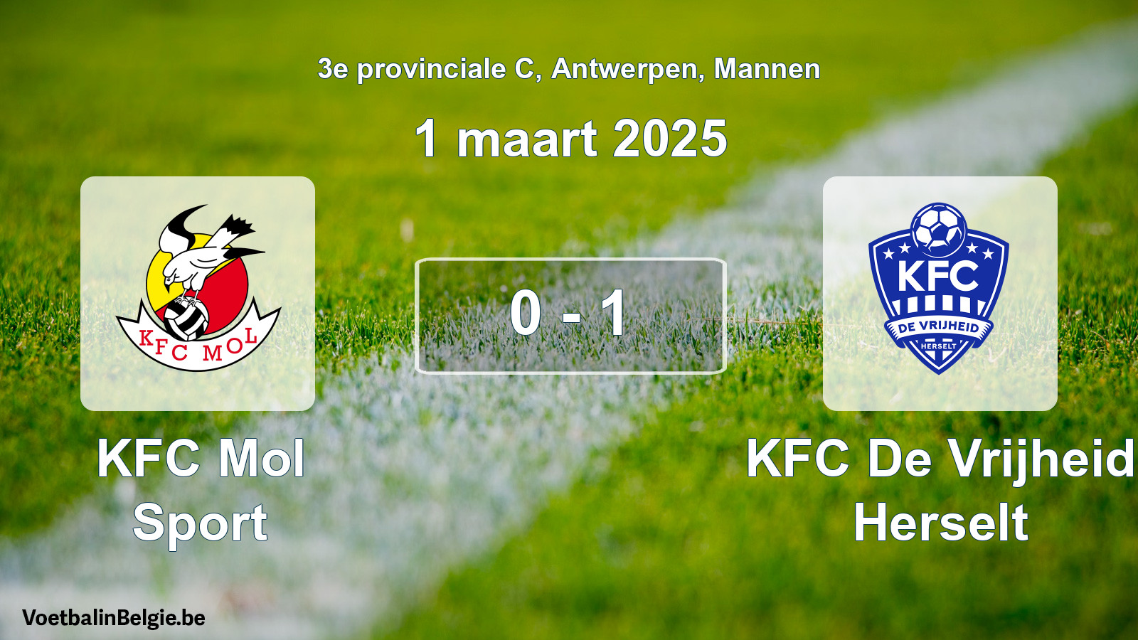 Gespieltes Spiel männer-Fußball: KFC Mol Sport - KFC De Vrijheid Herselt 0 - 1 (1 März 2025)