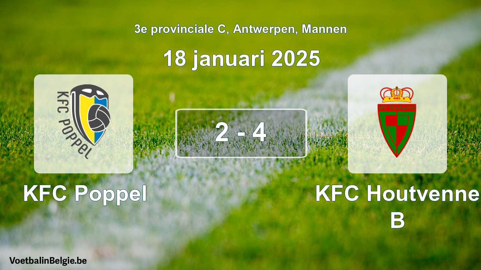 Gespeelde wedstrijd mannenvoetbal: KFC Poppel - KFC Houtvenne B 2 - 4 (18 januari 2025)