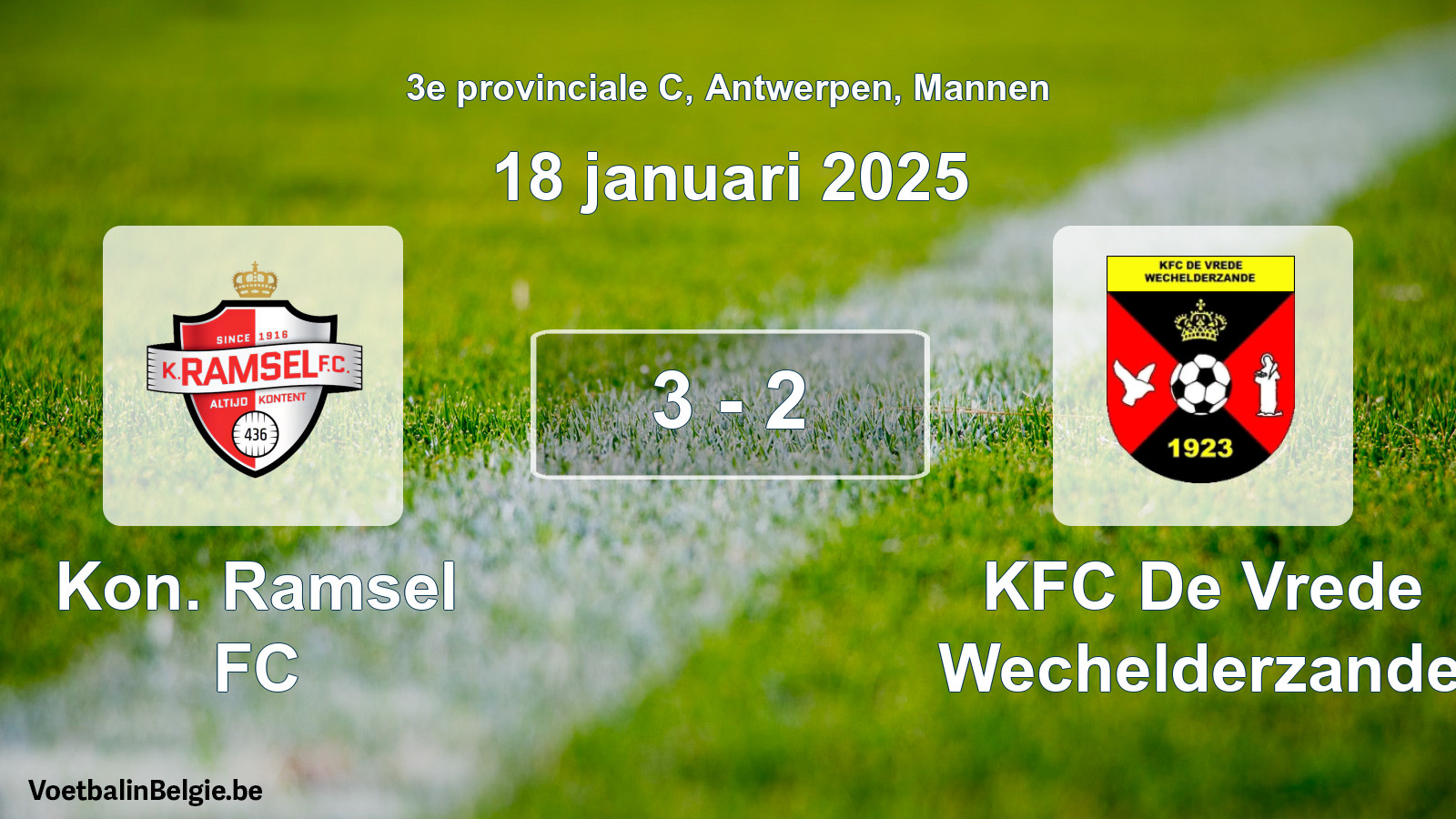 Gespeelde wedstrijd mannenvoetbal: Kon. Ramsel FC - KFC De Vrede Wechelderzande 3 - 2 (18 januari 2025)