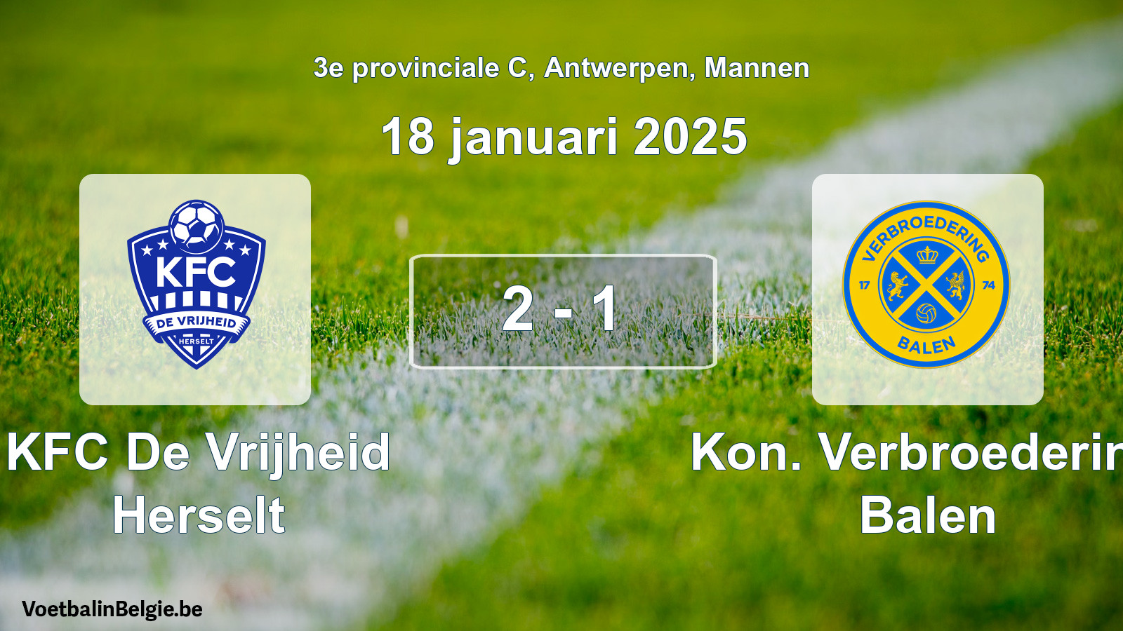 Gespeelde wedstrijd mannenvoetbal: KFC De Vrijheid Herselt - Kon. Verbroedering Balen 2 - 1 (18 januari 2025)