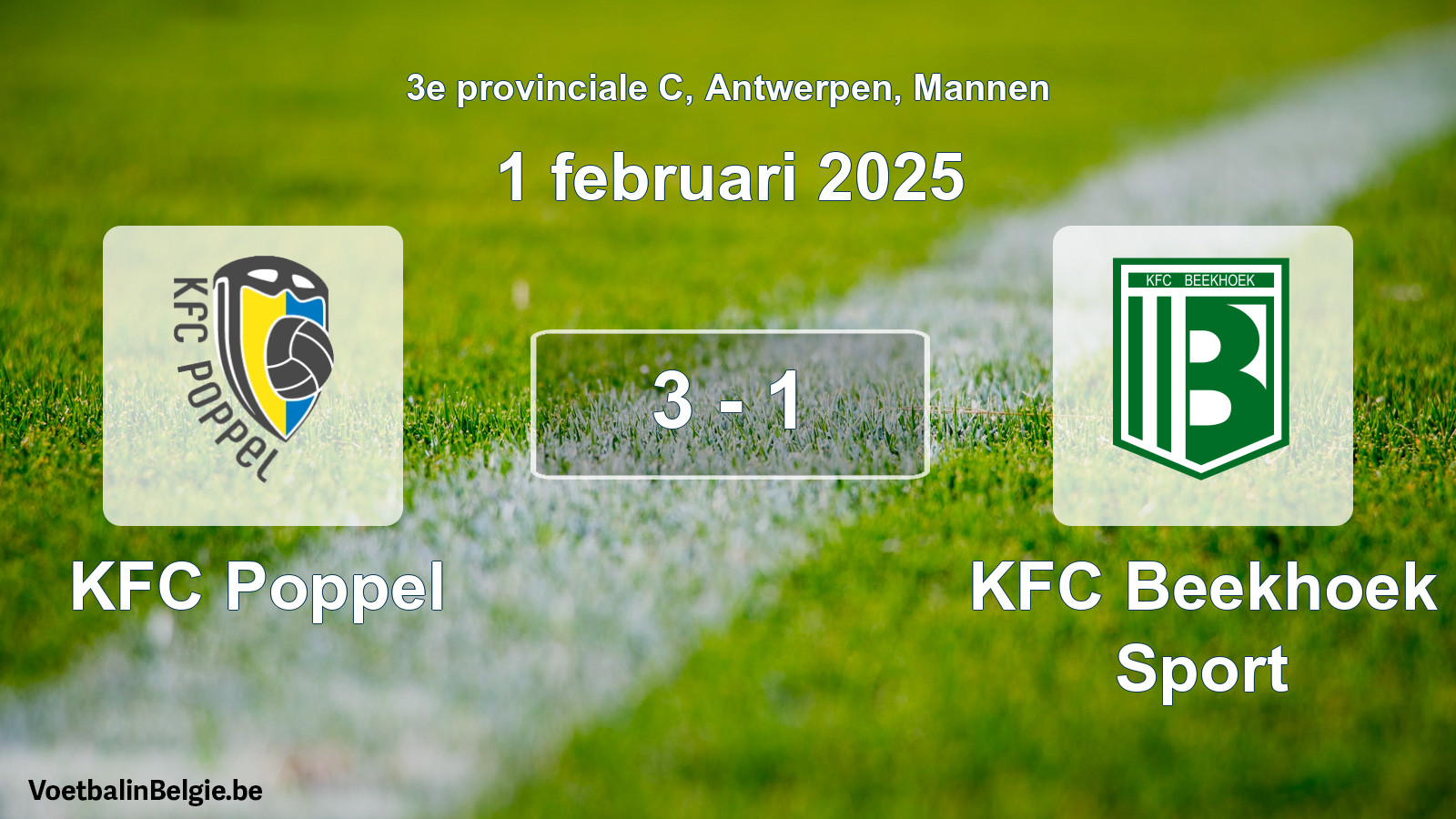 Gespeelde wedstrijd mannenvoetbal: KFC Poppel - KFC Beekhoek Sport 3 - 1 (1 februari 2025)