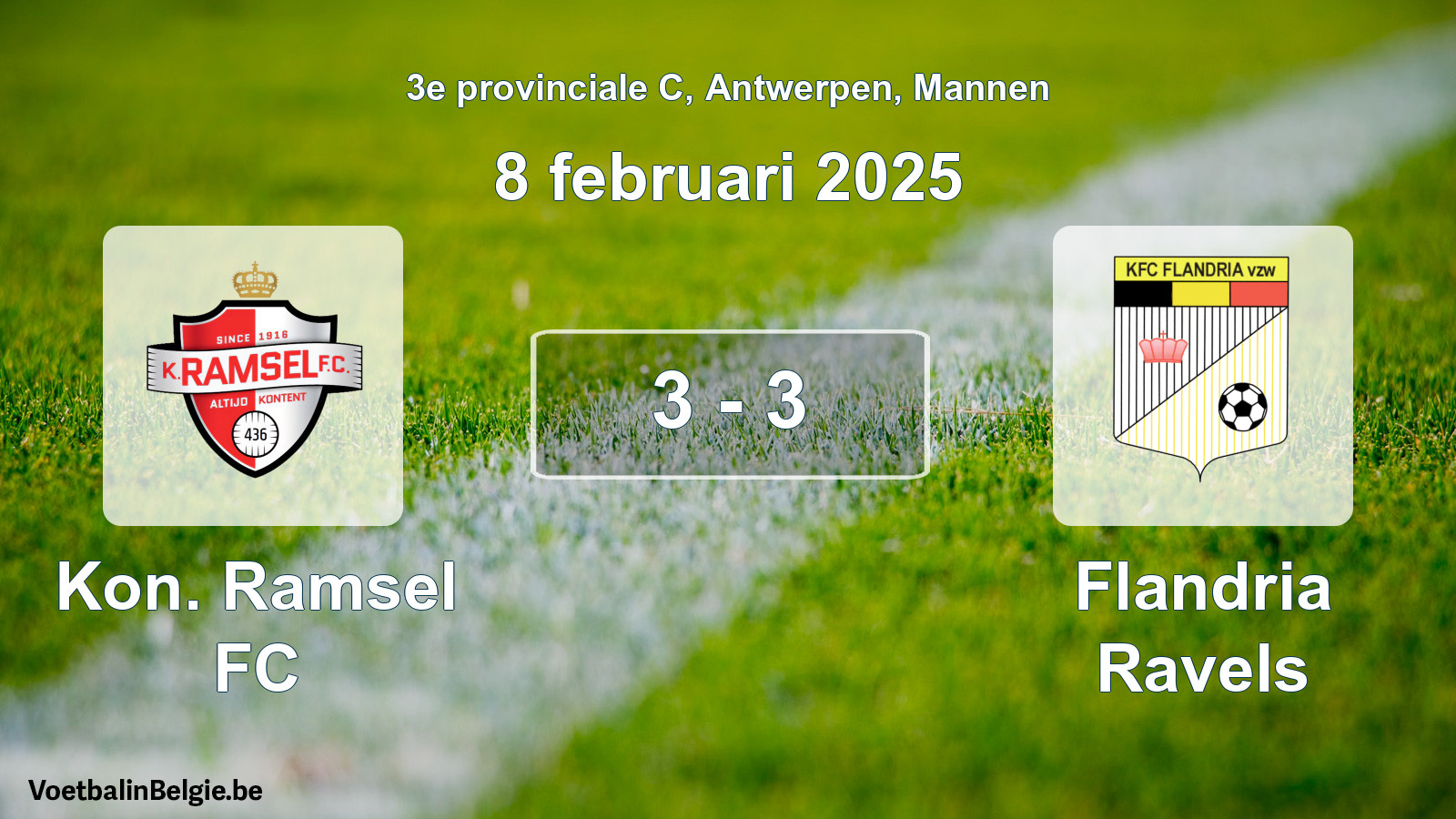 Gespeelde wedstrijd mannenvoetbal: Kon. Ramsel FC - Flandria Ravels 3 - 3 (8 februari 2025)
