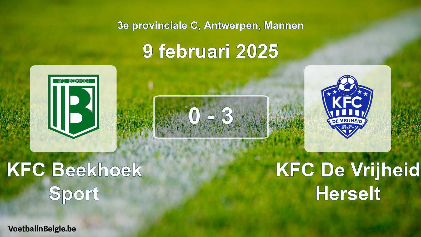Gespeelde wedstrijd mannenvoetbal: KFC Beekhoek Sport - KFC De Vrijheid Herselt 0 - 3 (9 februari 2025)