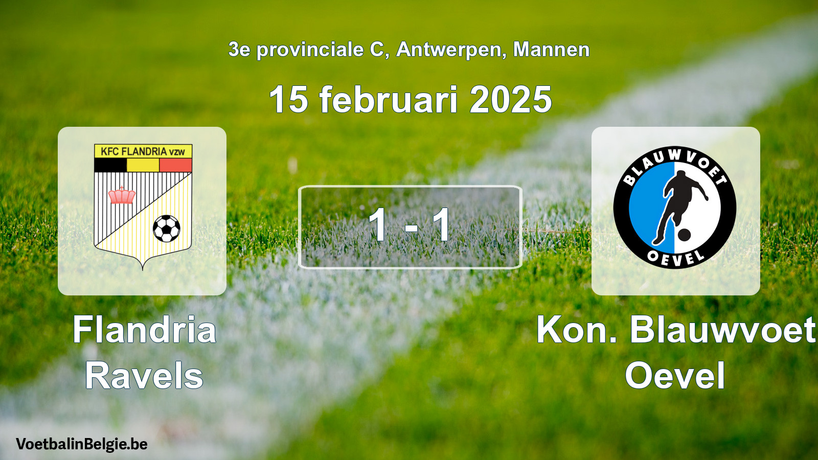 Gespeelde wedstrijd mannenvoetbal: Flandria Ravels - Kon. Blauwvoet Oevel 1 - 1 (15 februari 2025)