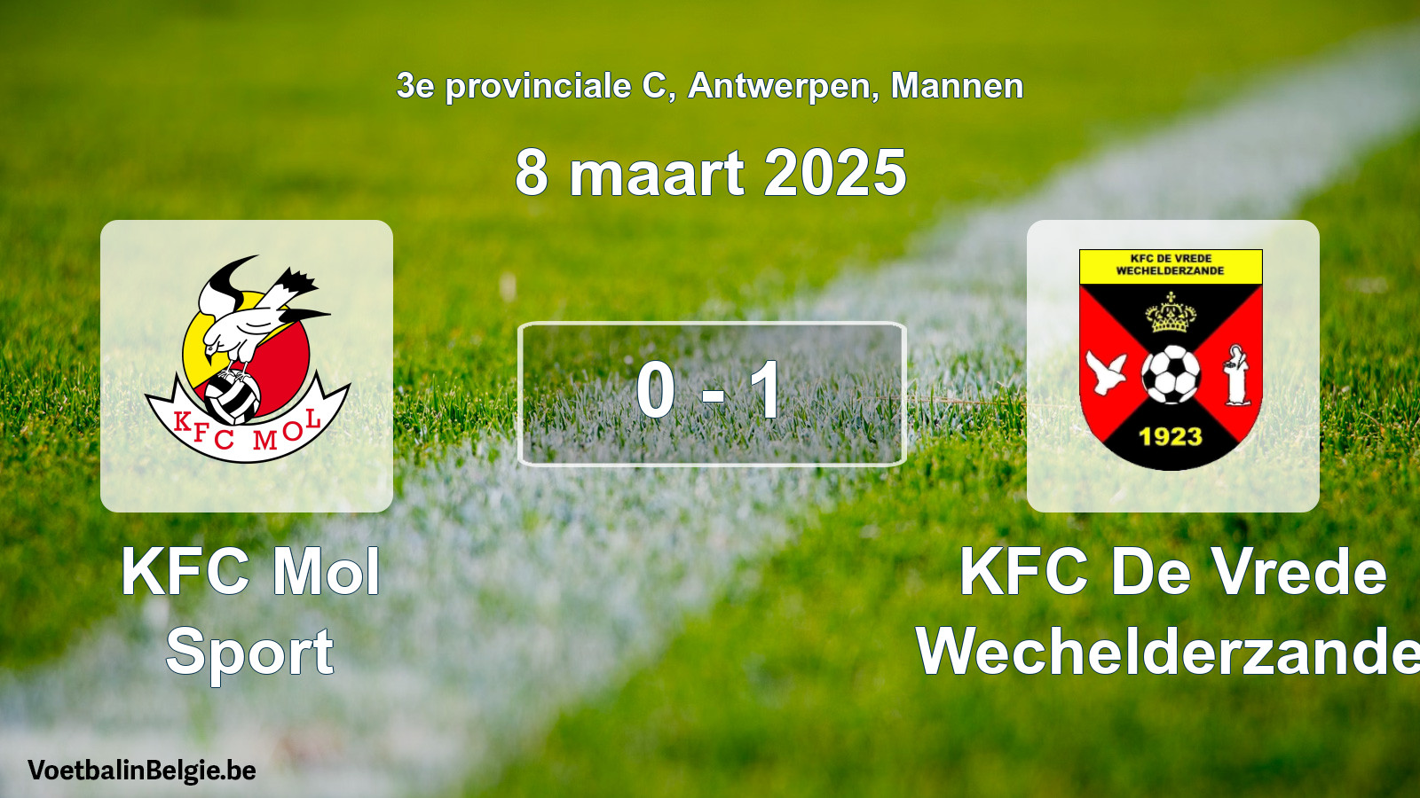 Gespeelde wedstrijd mannenvoetbal: KFC Mol Sport - KFC De Vrede Wechelderzande 0 - 1 (8 maart 2025)