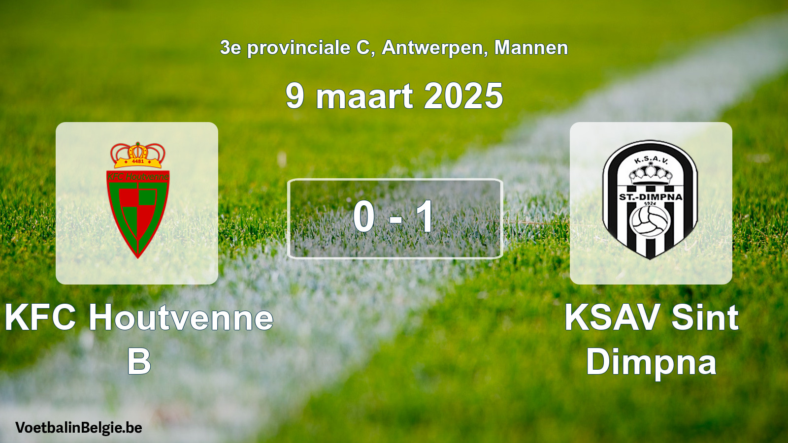 Gespeelde wedstrijd mannenvoetbal: KFC Houtvenne B - KSAV Sint Dimpna 0 - 1 (9 maart 2025)