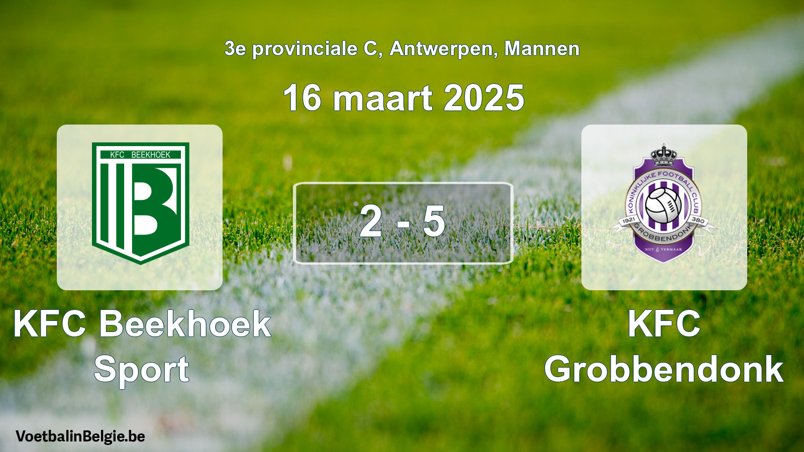 Gespeelde wedstrijd mannenvoetbal: KFC Beekhoek Sport - KFC Grobbendonk 2 - 5 (16 maart 2025)