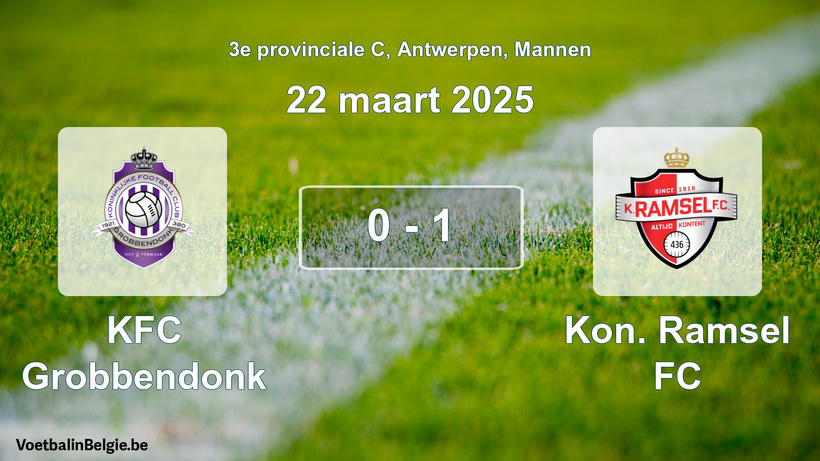 Gespeelde wedstrijd mannenvoetbal: KFC Grobbendonk - Kon. Ramsel FC 0 - 1 (22 maart 2025)