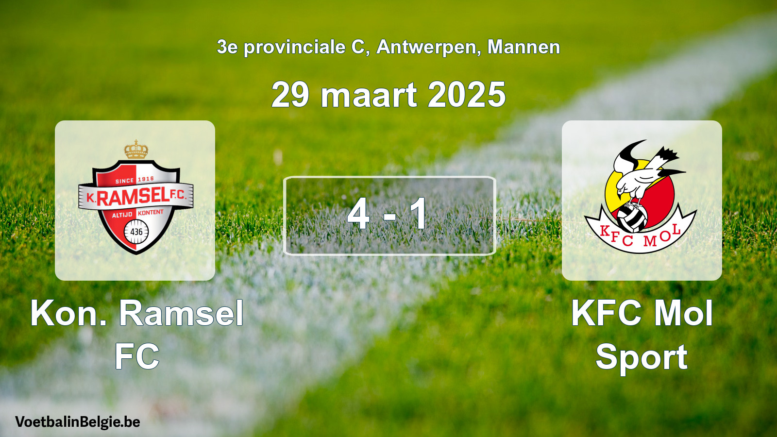 Gespeelde wedstrijd mannenvoetbal: Kon. Ramsel FC - KFC Mol Sport 4 - 1 (29 maart 2025)