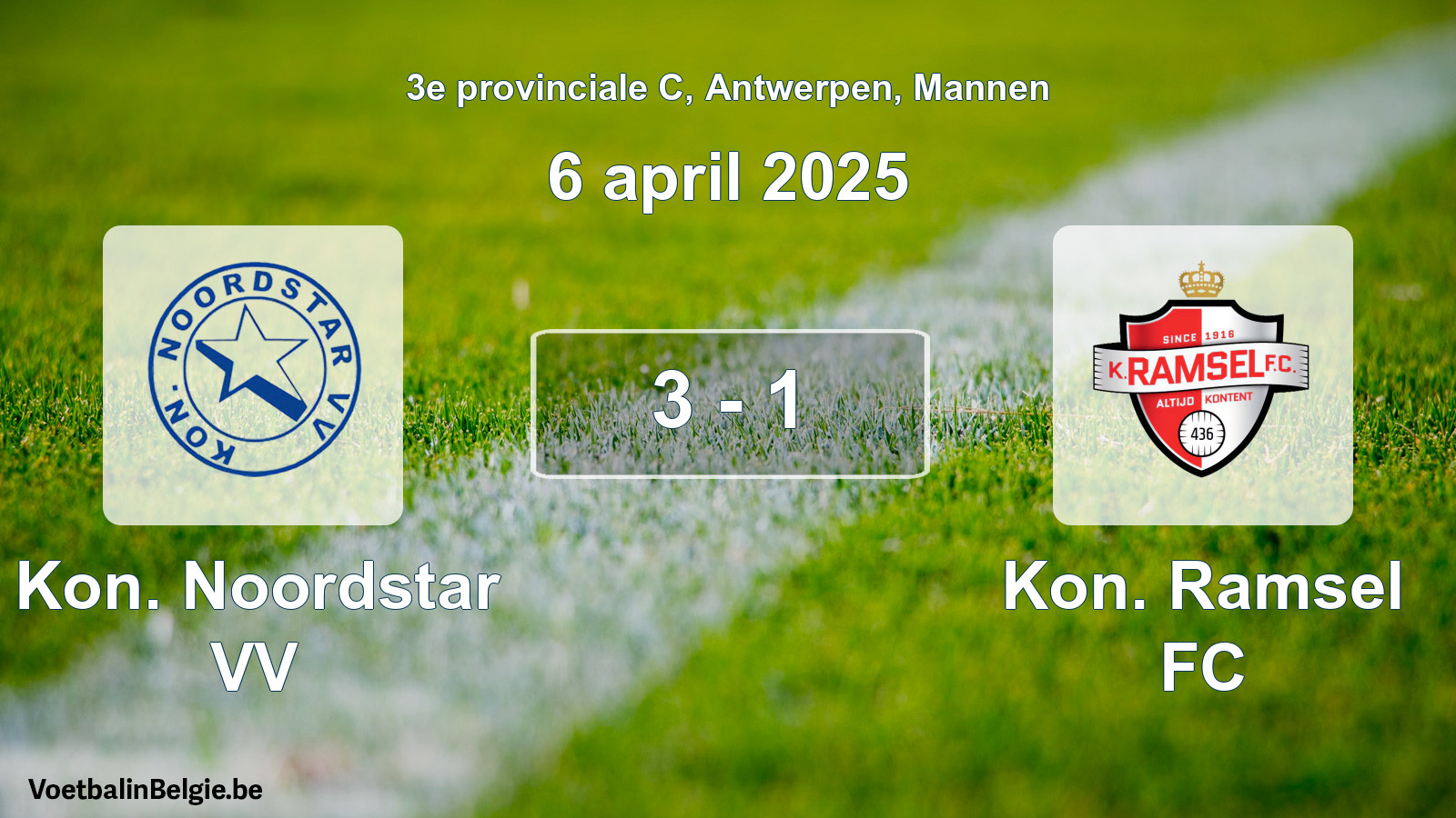 Gespeelde wedstrijd mannenvoetbal: Kon. Noordstar VV - Kon. Ramsel FC 3 - 1 (6 april 2025)