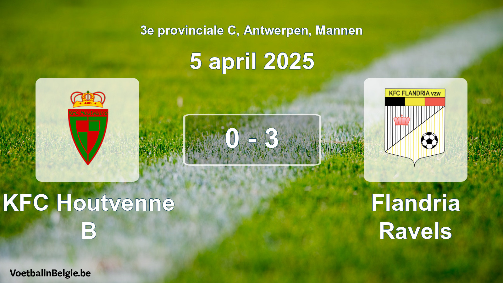 Gespeelde wedstrijd mannenvoetbal: KFC Houtvenne B - Flandria Ravels 0 - 3 (5 april 2025)
