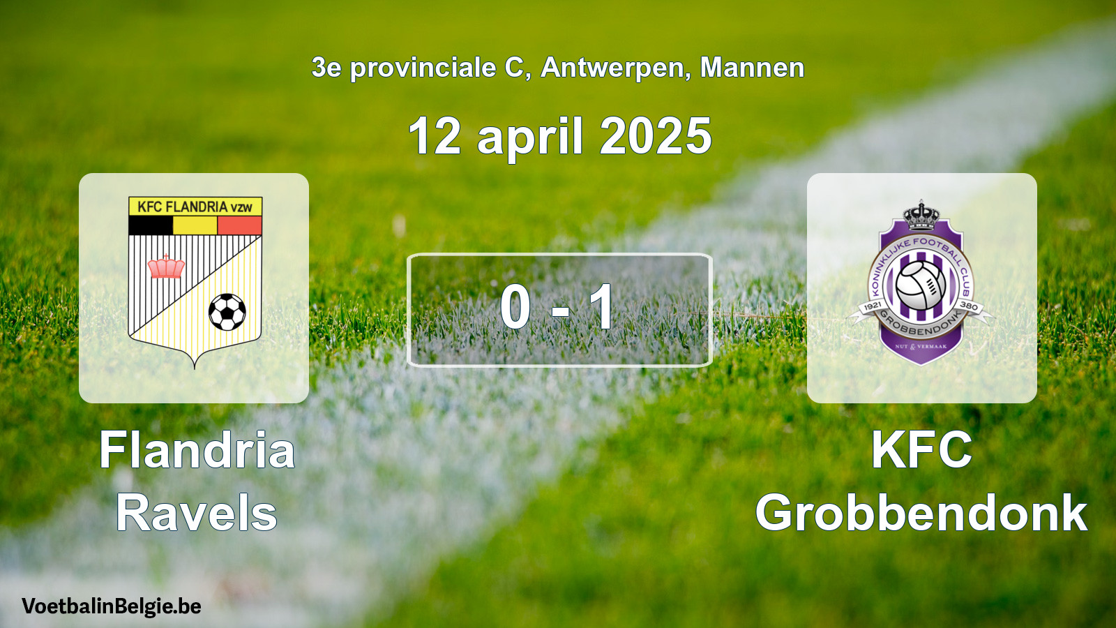 Gespeelde wedstrijd mannenvoetbal: Flandria Ravels - KFC Grobbendonk 0 - 1 (12 april 2025)