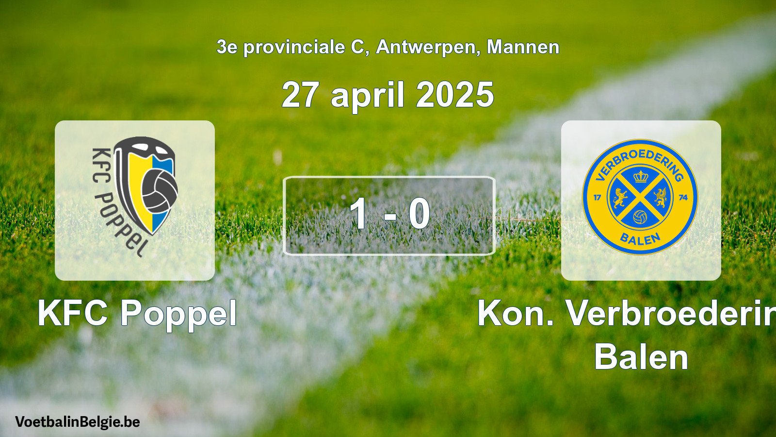 Gespeelde wedstrijd mannenvoetbal: KFC Poppel - Kon. Verbroedering Balen 1 - 0 (27 april 2025)