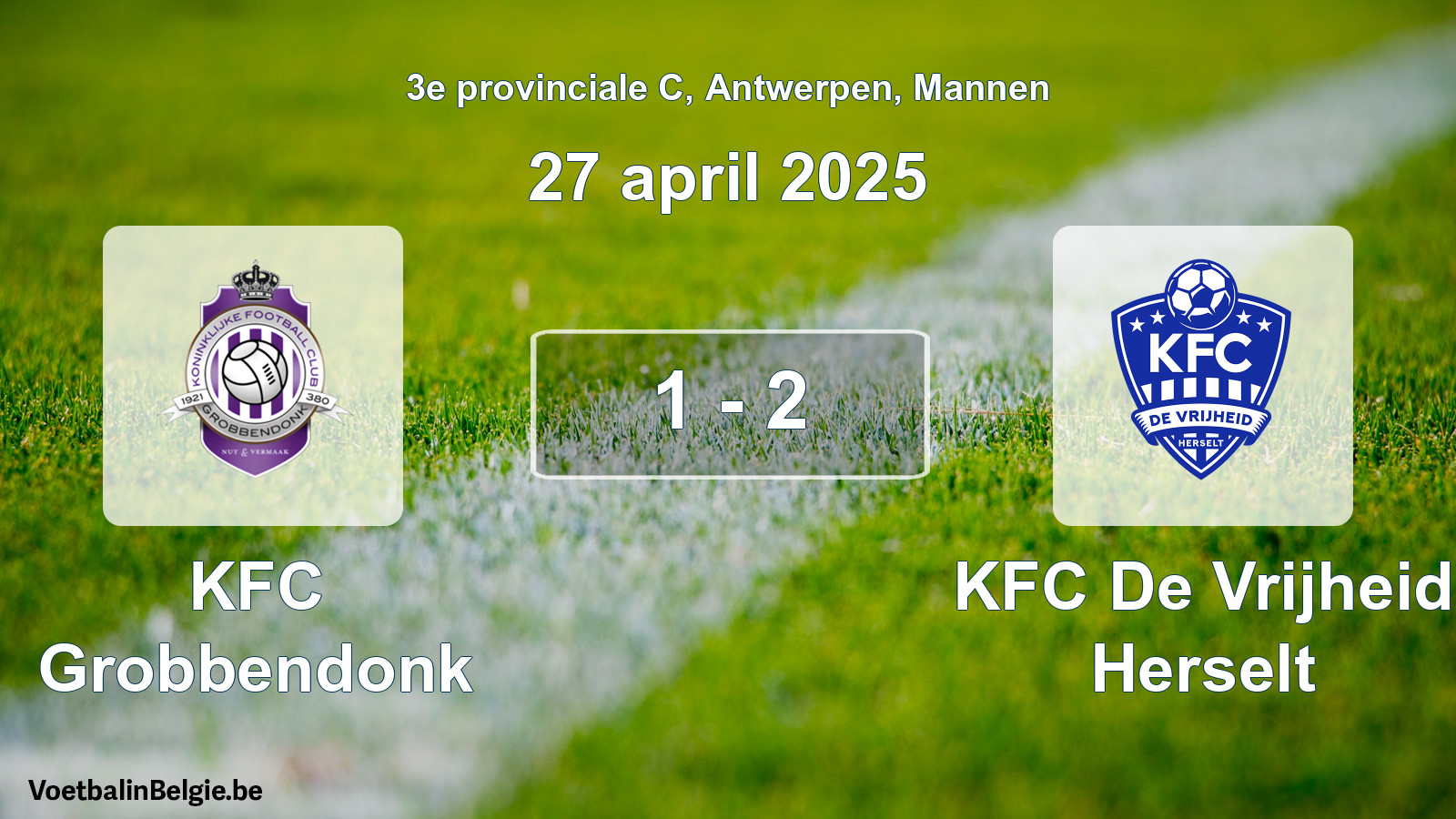 Gespeelde wedstrijd mannenvoetbal: KFC Grobbendonk - KFC De Vrijheid Herselt 1 - 2 (27 april 2025)