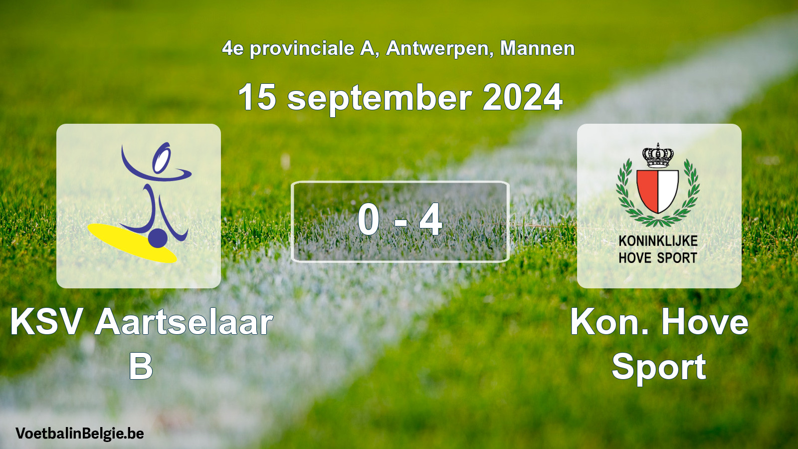 Played match men football: KSV Aartselaar B - Kon. Hove Sport 0 - 4 (15 September 2024)