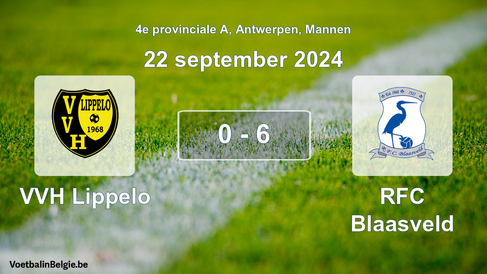 Gespeelde wedstrijd mannenvoetbal: VVH Lippelo - RFC Blaasveld 0 - 6 (22 september 2024)