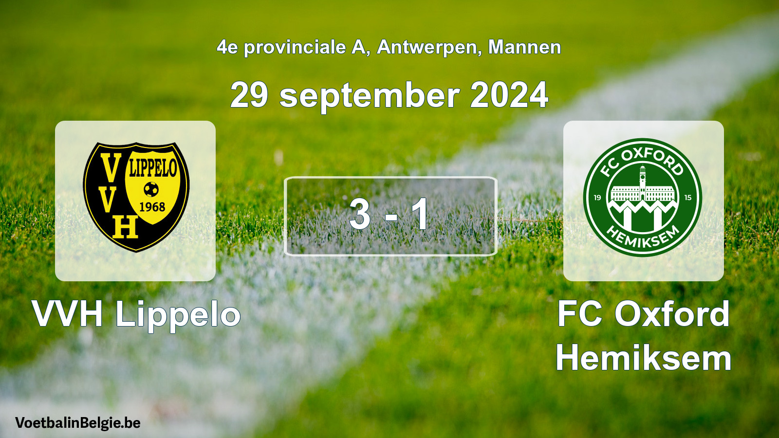 Gespeelde wedstrijd mannenvoetbal: VVH Lippelo - FC Oxford Hemiksem 3 - 1 (29 september 2024)