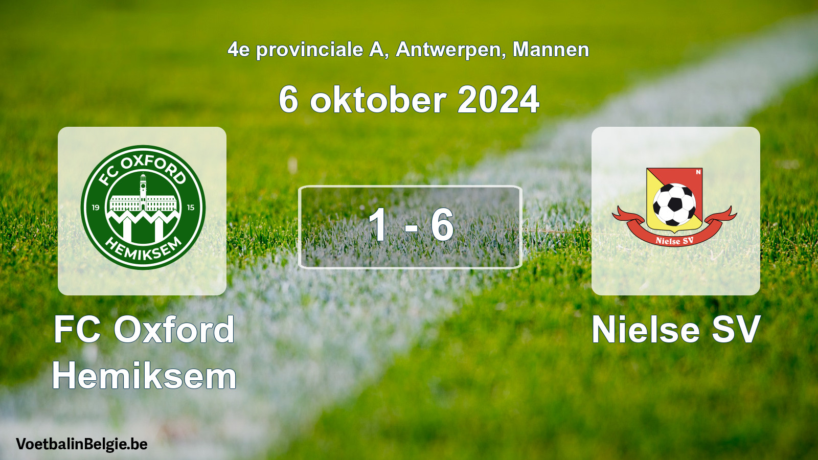 Gespeelde wedstrijd mannenvoetbal: FC Oxford Hemiksem - Nielse SV 1 - 6 (6 oktober 2024)