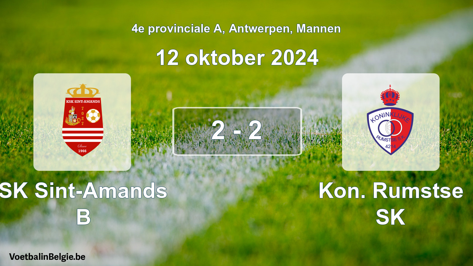Gespeelde wedstrijd mannenvoetbal: SK Sint-Amands B - Kon. Rumstse SK 2 - 2 (12 oktober 2024)