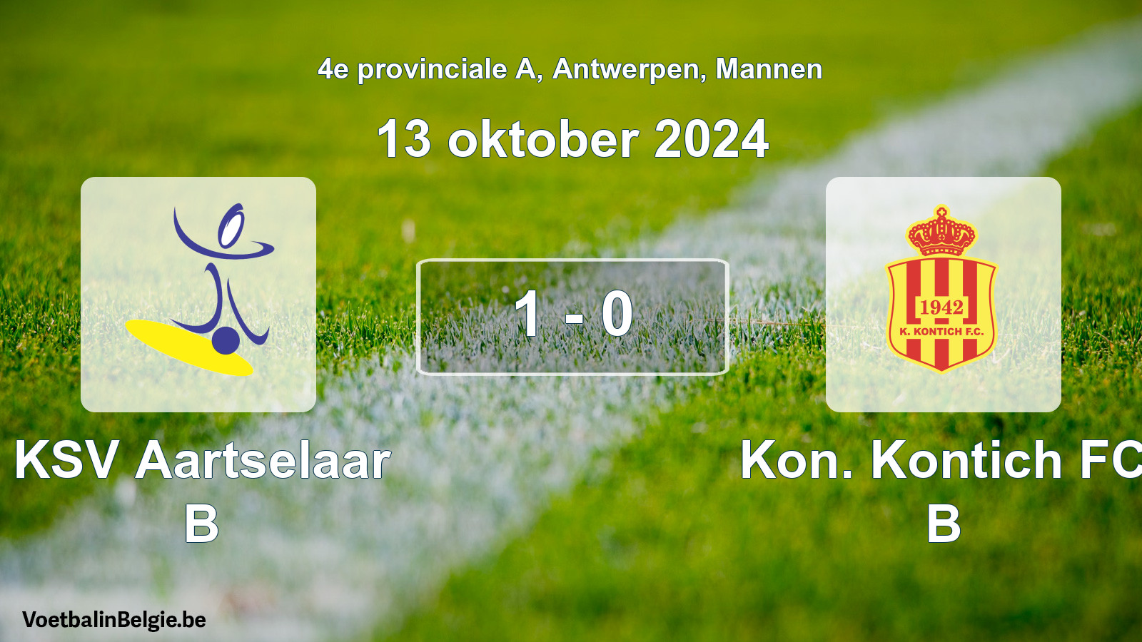 Gespeelde wedstrijd mannenvoetbal: KSV Aartselaar B - Kon. Kontich FC B 1 - 0 (13 oktober 2024)