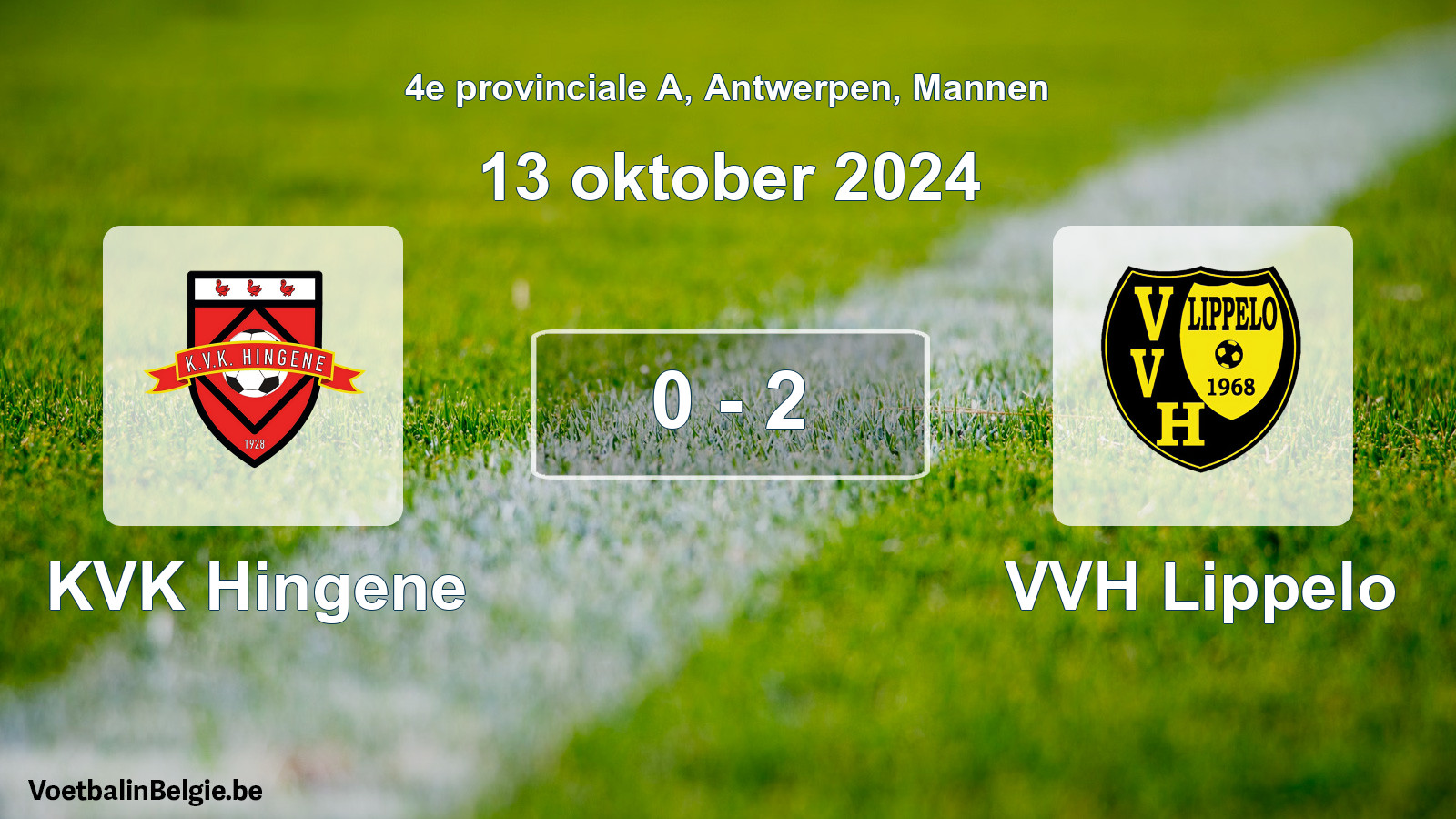 Gespeelde wedstrijd mannenvoetbal: KVK Hingene - VVH Lippelo 0 - 2 (13 oktober 2024)