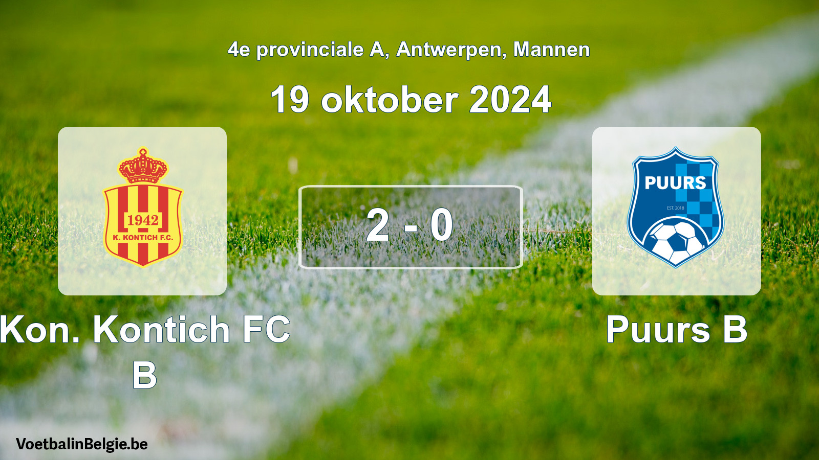 Gespeelde wedstrijd mannenvoetbal: Kon. Kontich FC B - Puurs B 2 - 0 (19 oktober 2024)