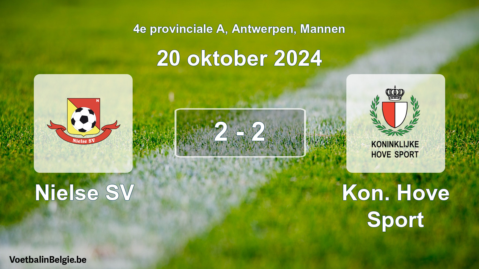 Gespeelde wedstrijd mannenvoetbal: Nielse SV - Kon. Hove Sport 2 - 2 (20 oktober 2024)