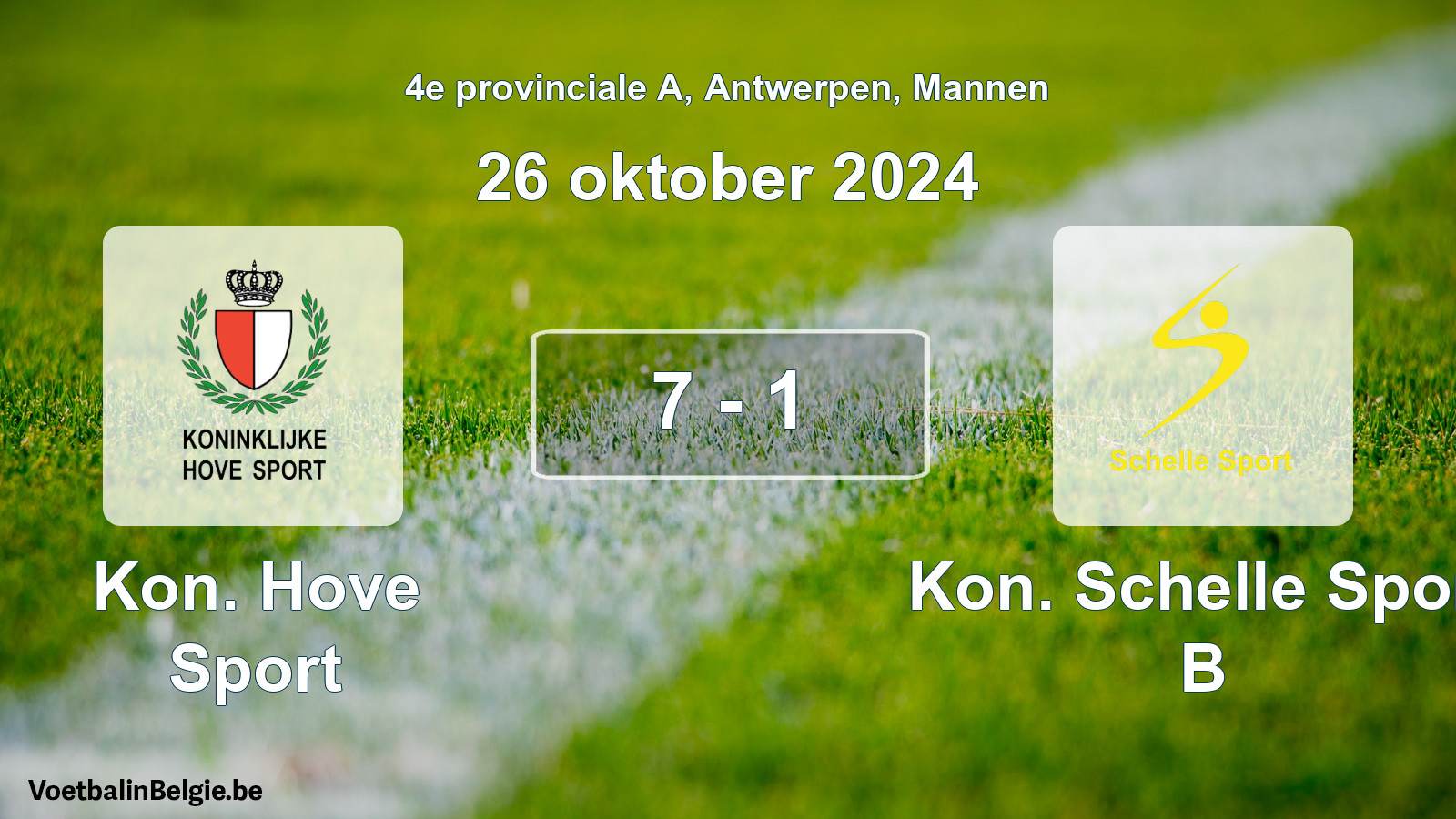 Played match men football: Kon. Hove Sport - Kon. Schelle Sport B 7 - 1 (26 October 2024)