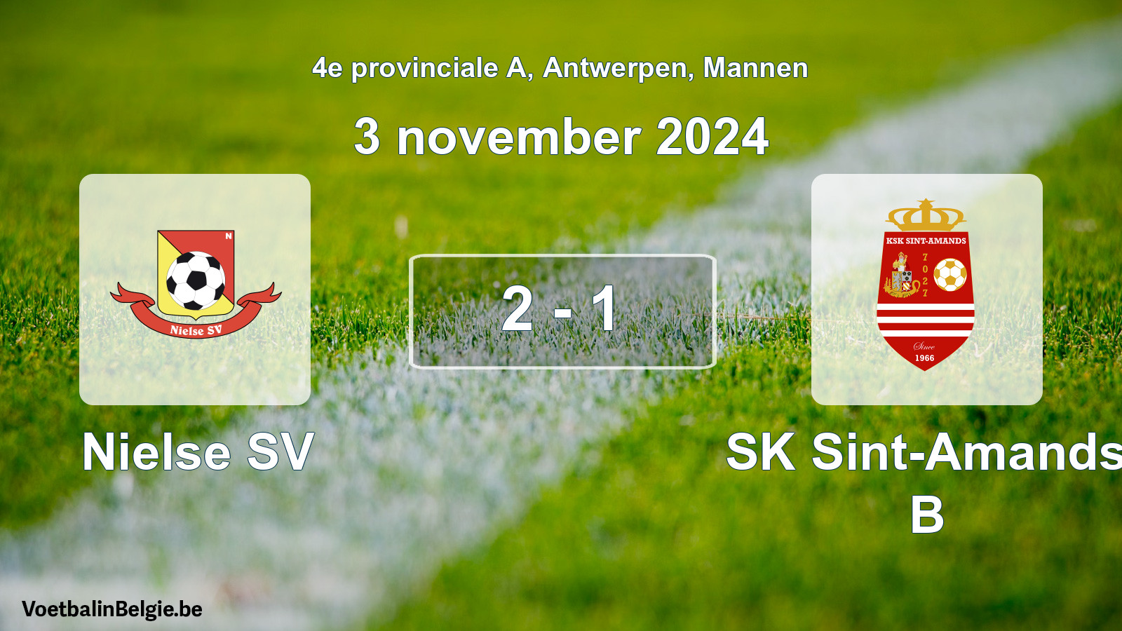 Gespeelde wedstrijd mannenvoetbal: Nielse SV - SK Sint-Amands B 2 - 1 (3 november 2024)