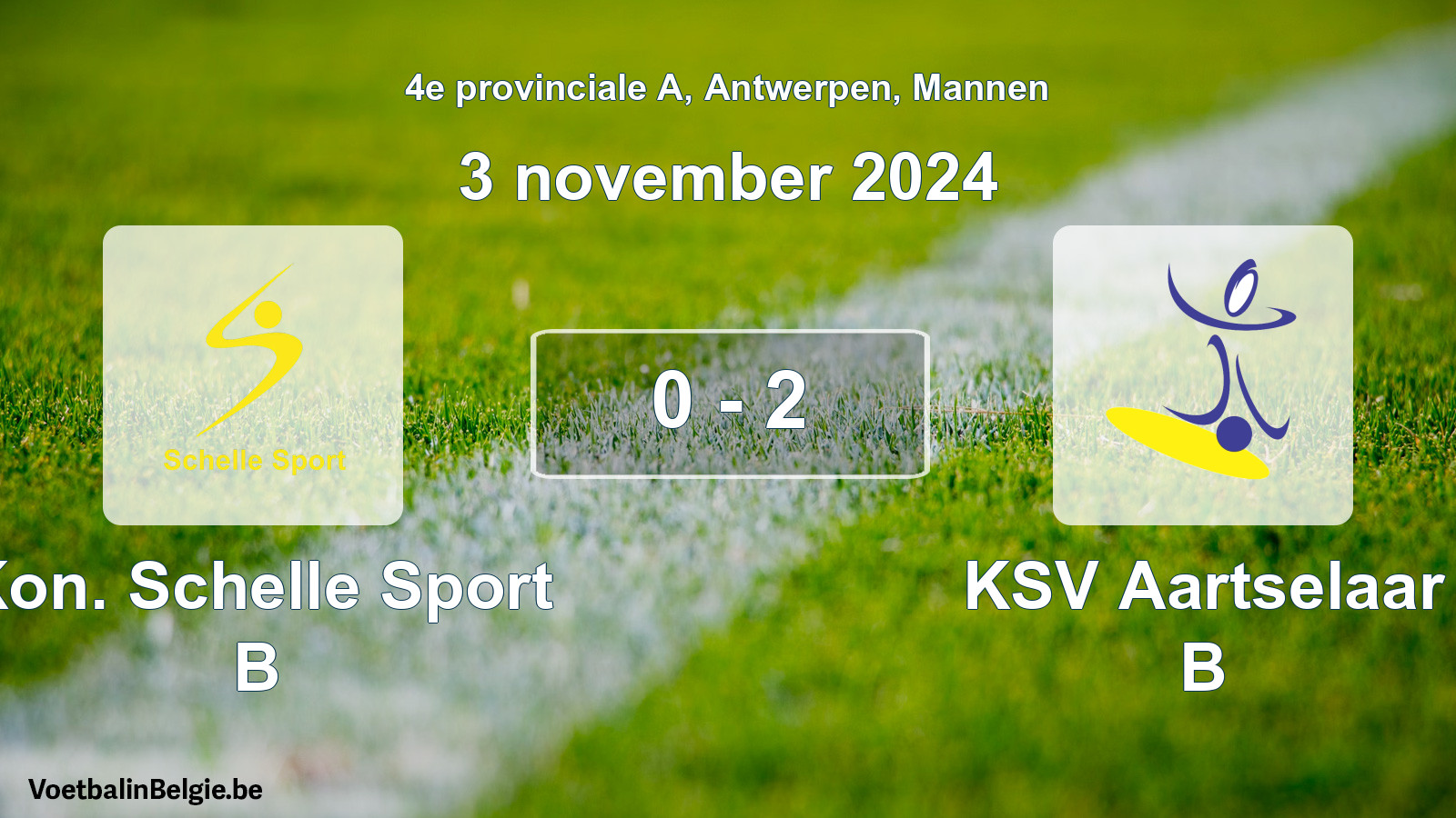 Gespeelde wedstrijd mannenvoetbal: Kon. Schelle Sport B - KSV Aartselaar B 0 - 2 (3 november 2024)