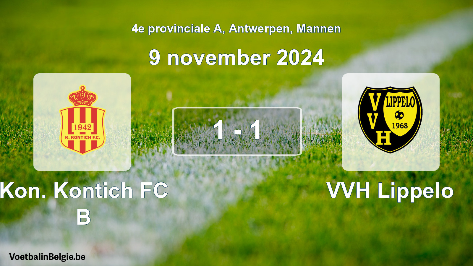 Gespeelde wedstrijd mannenvoetbal: Kon. Kontich FC B - VVH Lippelo 1 - 1 (9 november 2024)