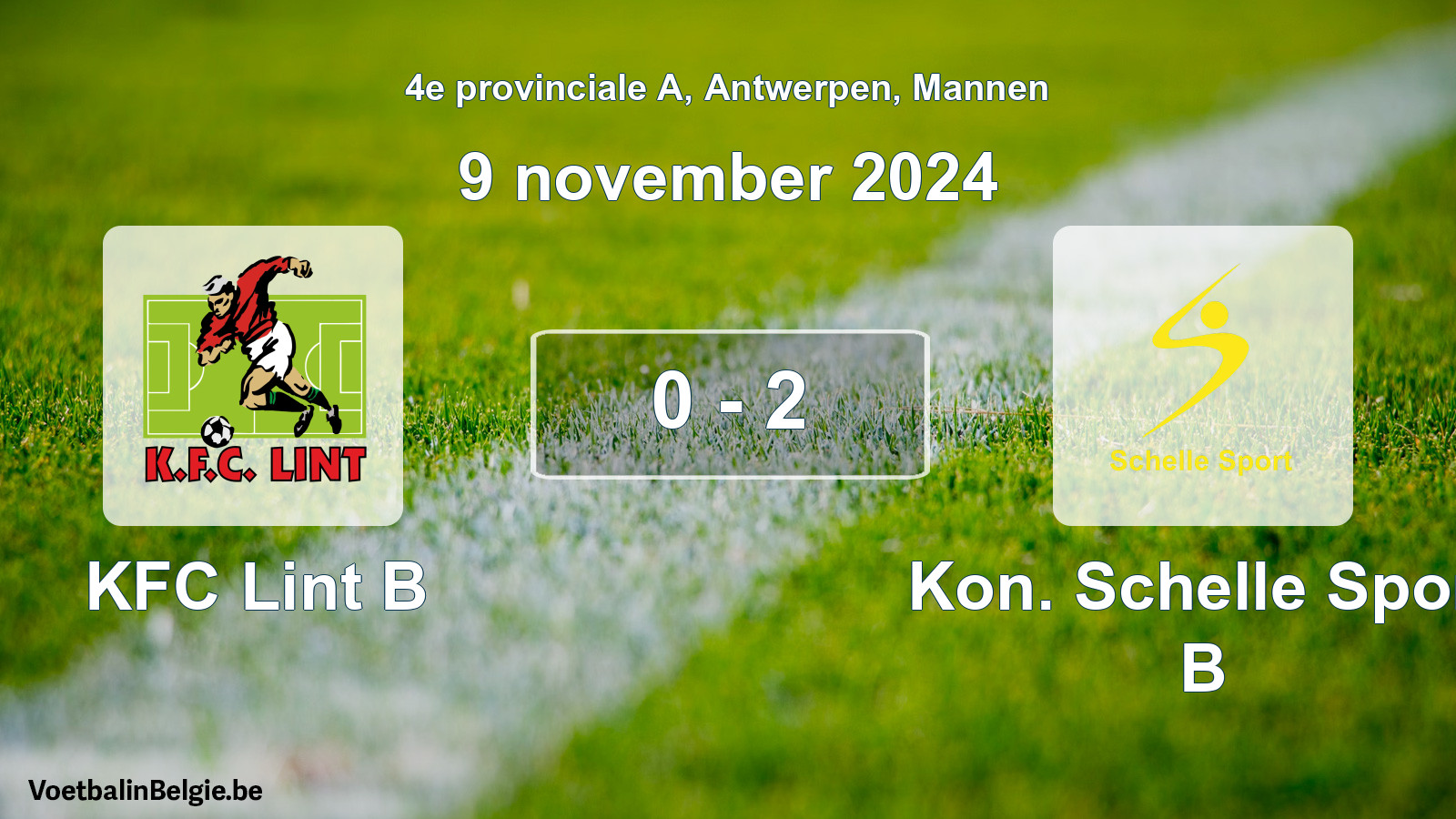 Gespeelde wedstrijd mannenvoetbal: KFC Lint B - Kon. Schelle Sport B 0 - 2 (9 november 2024)