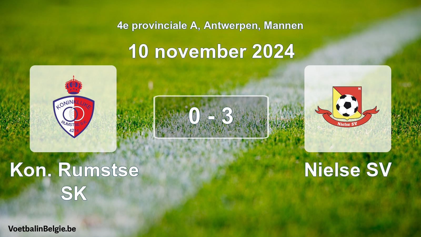 Gespeelde wedstrijd mannenvoetbal: Kon. Rumstse SK - Nielse SV 0 - 3 (10 november 2024)