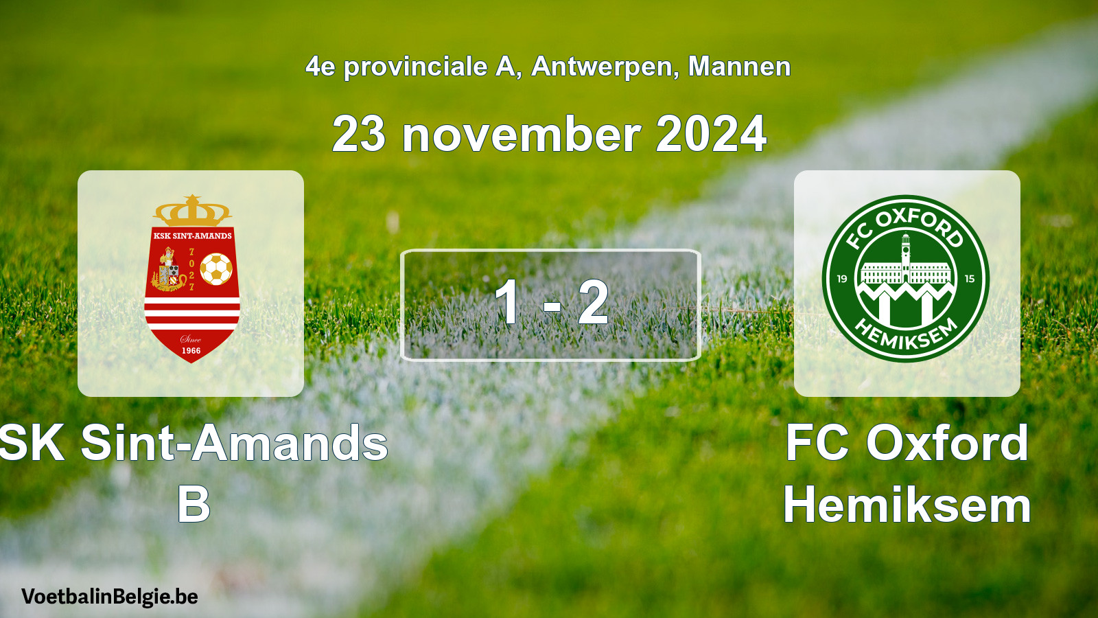 Gespeelde wedstrijd mannenvoetbal: SK Sint-Amands B - FC Oxford Hemiksem 1 - 2 (23 november 2024)